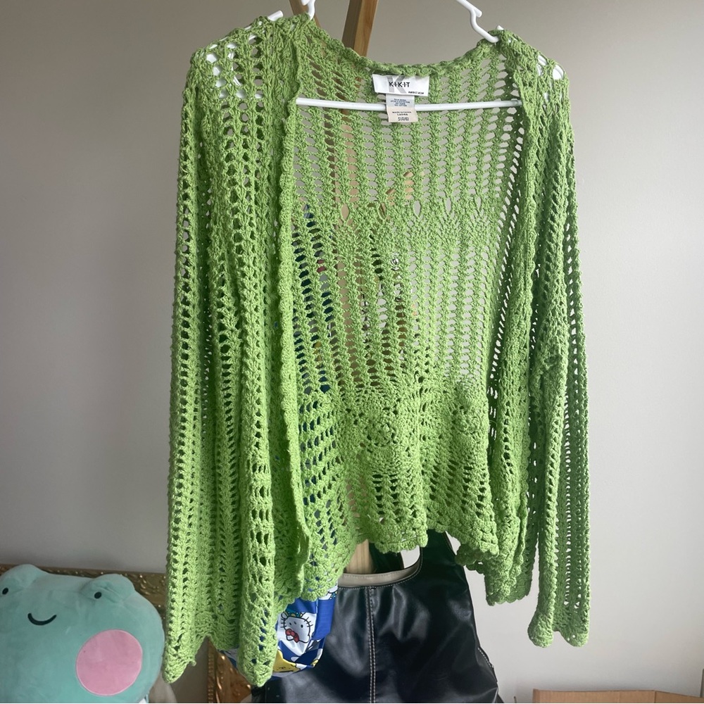 Boho green knit cardigan